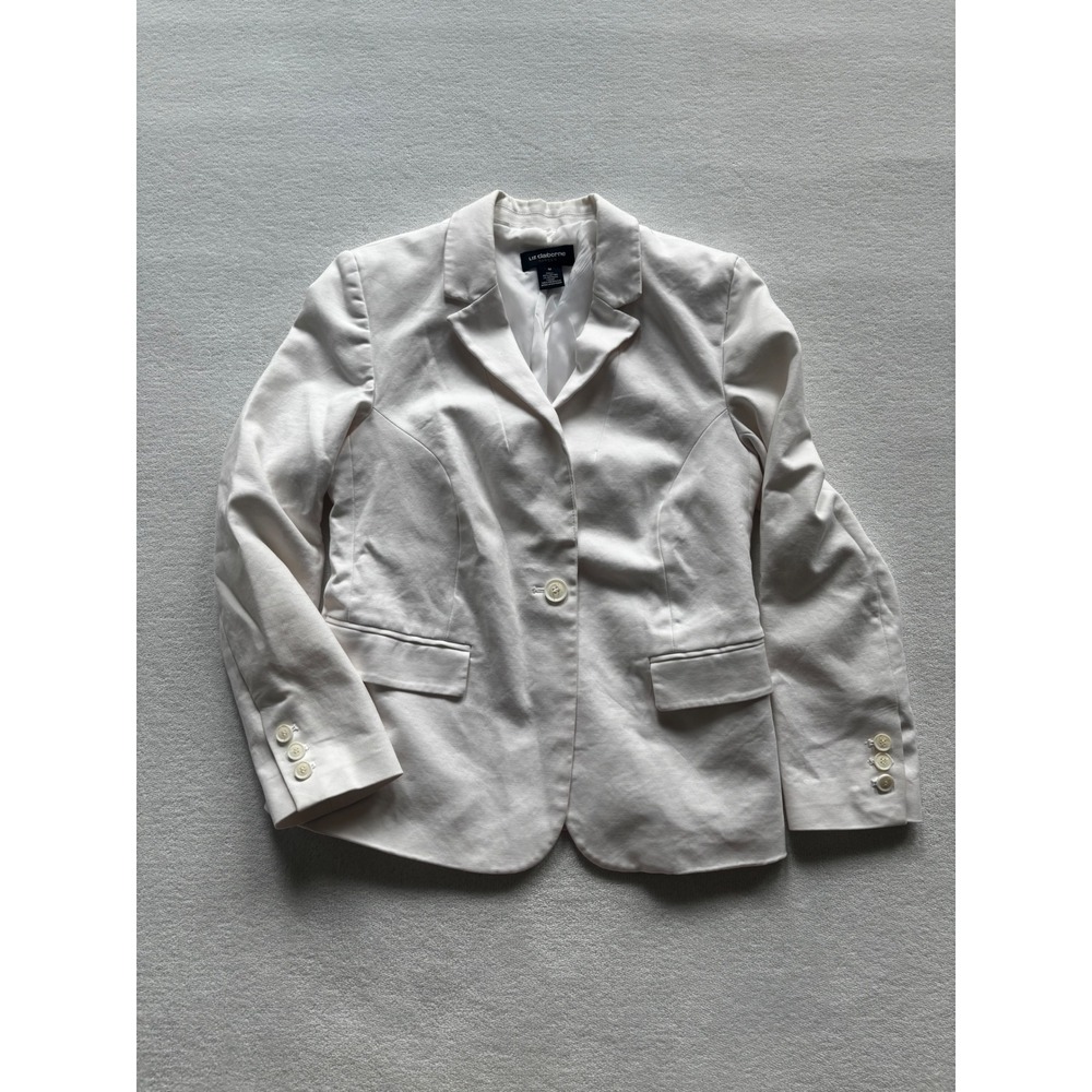 Liz Claiborne Career Blazer Women Size M White Cotton Blend Single Button Jacket